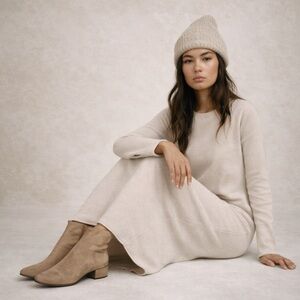 James Street Co. Mel Jersey Knit Dress Dove Cashmere Blend Midi Minimalist Sz S